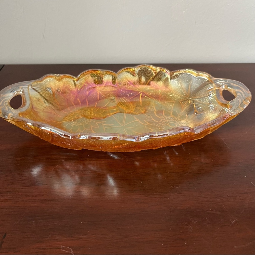 VTG Indiana Glass Lily Pons Pattern Amber/Marigold Iridescent Dish - Gorgeous!!